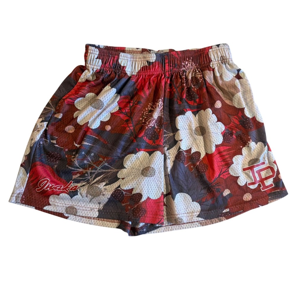Inaka Power Mens Floral Mesh Athletic Shorts Red White Black IP Logo Gym Workout